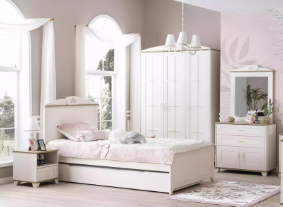 Funktionsbett Ausziehbares Kinderbett Bett Weiß Set 5tlg Holzbett